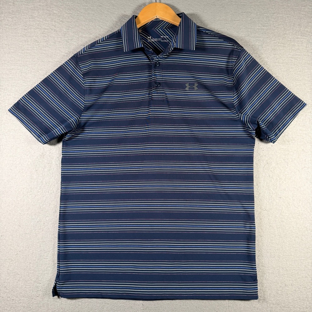 Under Armour Mens HeatGear Striped Polo Shirt Navy Blue‎ 1346737-408 Medium